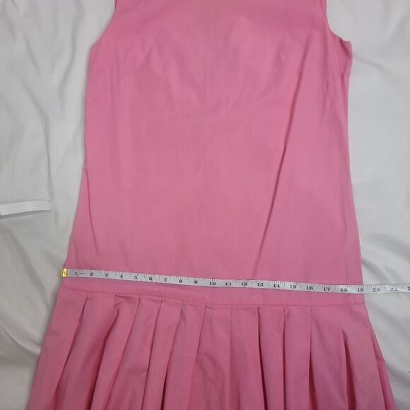 VINTAGE 60s pleated pink drop waist sleeveless dress barbiecore S - Picture 9 of 11